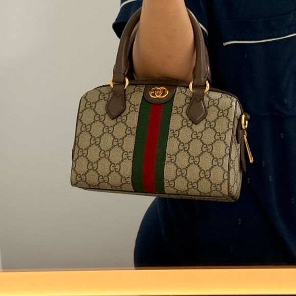 Gucci Beige and Brown Mini Bag with Red and Green Stripe - Picture 13 of 15